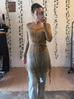 NWT Revelation 100% fairycore long sheer button up blouse